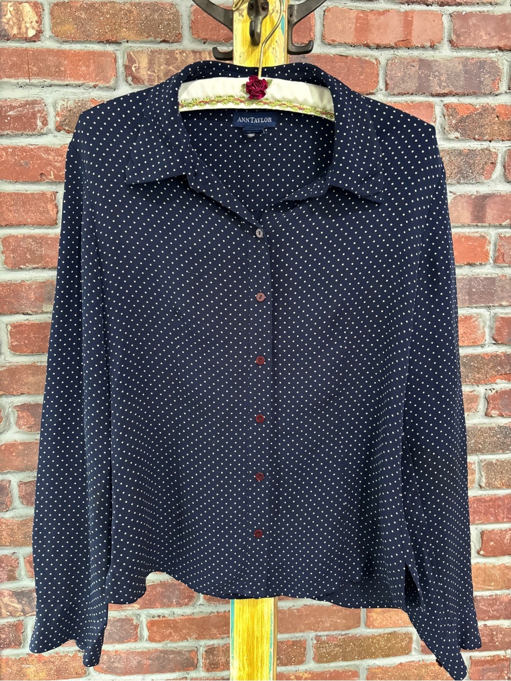 Ann Taylor Navy Blue Polka Dot Blouse